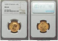 Nicholas II gold 10 Roubles 1898-AΓ MS64 NGC, St. Petersburg mint, KM-Y64. Beautifully preserved with highly original surfaces, and conditionally quit...