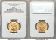 Nicholas II gold 15 Roubles 1897-АГ MS63 NGC, St. Petersburg mint, KM-Y65.2, Bit-2. Narrow rim variety. Brilliant golden color with a few minute marks...