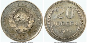 USSR Proof 20 Kopecks 1927 PR64 NGC, KM-Y88. Reeded edge. A great rarity within the early soviet Russian series, with a mere 7 Proofs of this date cer...