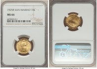Republic gold 10 Lire 1925-R MS66 NGC, Rome mint, KM7. AGW 0.0933 oz.

HID09801242017
