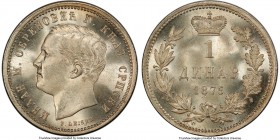 Milan I Dinar 1875 MS65+ PCGS, KM5. An icy jewel, surfaces near-perfect and beaming with white cartwheel luster. Only trivial marks are present, in li...