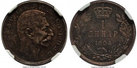 Peter I Proof Dinar 1904 PR64 NGC, KM25.1. A deeply toned near-gem, with an exceptional cabinet appeal comprised of muted burgundy and steel gray, alo...