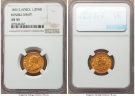 Republic gold "Double Shaft" 1/2 Pond 1892 AU55 NGC, Berlin mint, KM9.1, Fr-3, Hern-Z38. Minimally worn with a strong degree of originality to the sur...