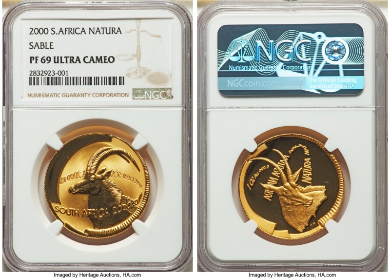 Republic gold Proof "Natura - Sable" Ounce 2000 PR69 Ultra Cameo NGC, Pretoria m...