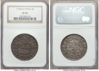 Philip V 4 Reales 1734 M-JF XF45 NGC, Madrid mint, KM337.1. Classic crowned arms dividing mm, assayer and denomination / Arms of Castile and Leon in o...