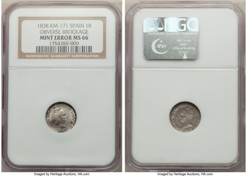 Isabel II Mint Error - Obverse Brockage Real 1838 MS66 NGC, KM171.

HID098012420...