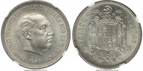 Francisco Franco "Numismatic Exposition" 5 Pesetas 1949(51) MS64 NGC, Madrid mint, KM778, Cay-17898. Estimated Mintage: 6,000. Issued to commemorate t...