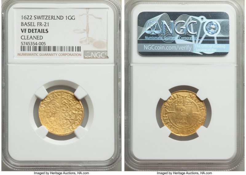 Basel. City gold Goldgulden (Ducat) 1622 VF Details (Cleaned) NGC, KM73, Fr-21, ...