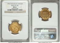 Bern. City gold Duplone 1796 MS61 NGC, KM146, Fr-182, HMZ-2-213h. Stunningly prooflike throughout the surfaces with a distinctively sharp finish to th...