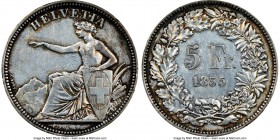Confederation "Solothurn Shooting Festival" 5 Francs 1855 AU53 NGC, Bern mint, KM-XS3, Richter-1117a. Mintage: 3,000. An early and extremely popular s...