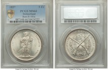 Confederation "Bern Shooting Festival" 5 Francs 1857 MS64 PCGS, KM-XS4, Richter-181a. Very lustrous fields with some minor hairlines keeping it from g...