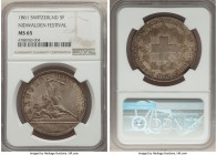 Confederation "Nidwalden Shooting Festival" 5 Francs 1861 MS65 NGC, KM-XS6. Mintage: 6,000. A spectacular gem, presenting the perfect combination of a...