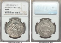 Confederation "Schaffhausen Shooting Festival" 5 Francs 1865 MS65 NGC, KM-XS8. Seldom encountered preserved at the gem level and fully deserving of th...