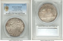 Confederation "Lausanne Shooting Festival" 5 Francs 1876 MS65 PCGS, KM-XS13, Richter-1560. A popular 'shooting taler', the devices presenting a nearly...