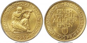 Confederation gold "Lucerne Shooting Festival" 100 Francs 1939-B MS66 PCGS, Bern mint, KMX-S21, Häb-23. Struck for the shooting festival in Luzern, th...