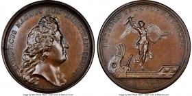 Louis XIV bronze "Victory at the Battle of Tobago" Medal 1677-Dated MS65 Brown NGC, Lec-2. 41mm. By J. Mauger. Rich glossy brown surfaces and omit all...