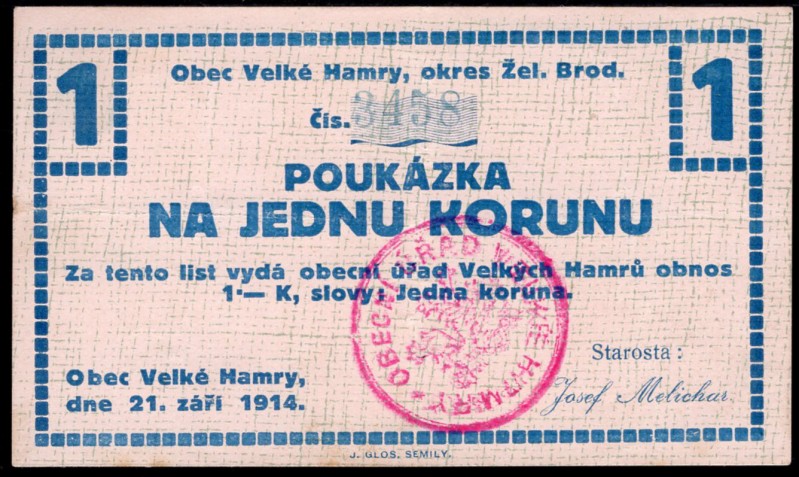 Czechoslovakia Velke Hamry 1 Koruna 1914
VF