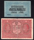 Czechoslovakia Lot of 2 Banknotes 1919 
1 5 Korun 1919