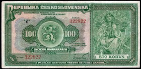 Czechoslovakia 100 Korun 1920 Very Rare
P# 17a; # C 322822; Restorated Banknote