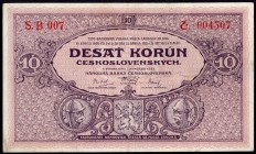 Czechoslovakia 10 Korun 1927
P# 20a; Serie R 020; F