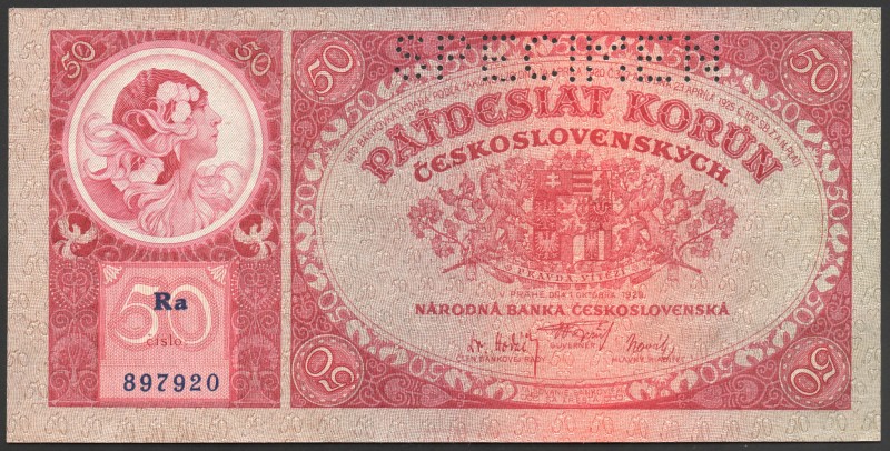 Czechoslovakia 50 Korun 1929 Specimen
P# 22s; № 897920; UNC-; Stamp