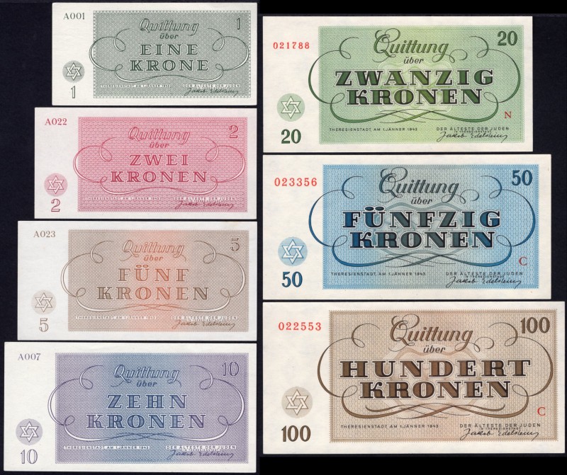 Czechoslovakia Terezin Lot of 7 Banknotes 1943
1 - 2 - 5 - 10 - 20 - 50 - 100 K...