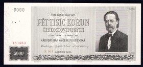 Czechoslovakia 5000 Korun 1945 Specimen
P# 75s; UNC