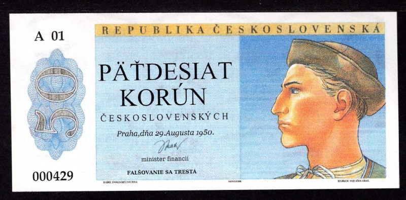 Czechoslovakia 50 Korun 1950 Novotisk
Print Podle Vzoru Nevydané Státovky 50 Kč...