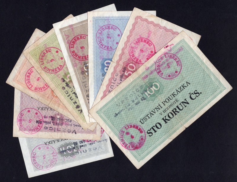 Czechoslovakia Lot of 8 Vouchers "Ústavní Poukázky" Prison in Liberec 
10 Haler...