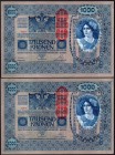 Austria Lot of 2 Banknotes 1919 (ND)
1000 Kronen; P# 59; With Consecutive Numbers; UNC