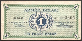 Belgium 1 Franc 1946 RARE!
P# M1a; Military Issue; RARE!