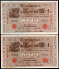 Germany Lot of 2 Banknotes 1000 Mark 1910
P# 44; Red Number; Large Banknotes; Set 2 PCS
