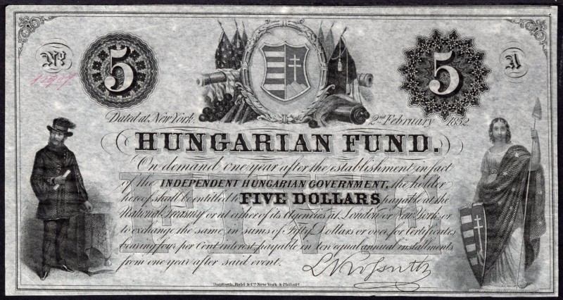 Hungary 5 Dollars 1852
P# S137A; UNC-