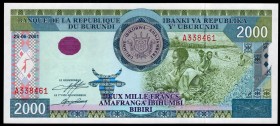 Burundi 2000 Francs 2001 
P# 41; UNC