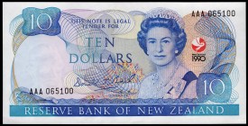 New Zealand 10 Dollars 1990 Commemorative
P# 176; № AAA 0651000; UNC; Prefix AAA