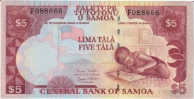 Samoa 5 Tala 2002 (ND) Fancy Number!
P# 33b; # 088666; UNC