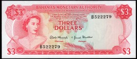 Bahamas 3 Dollars 1968 RARE!
P# 28; № B 522279; UNC; W/mark Shellfish; RARE!