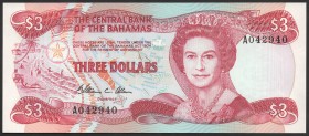 Bahamas 3 Dollars 1974 - 1984
P# 44; UNC