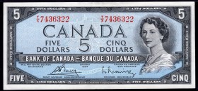 Canada 5 Dollars 1954 RARE!
P# 77c; Sign. Bouey & Rasminsky; RARE!