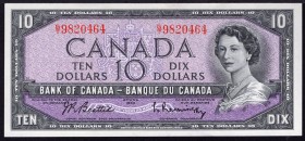 Canada 10 Dollars 1954 RARE!
P# 79a; UNC; Sign. Beattie & Rasminsky; RARE!