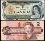 Canada Lot of 2 Banknotes 1973 - 1986
1 - 2 Dollars; P# 85a, 94b; VF-UNC