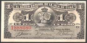 Cuba 1 Peso 1896 NUMBER!
P# 47a; № 1888080; UNC; Small Banknote