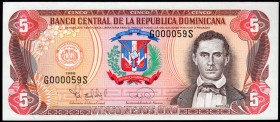 Dominican Republic 5 Pesos 1996 
P# 152; № G 000059 S; UNC; Low Serial Number