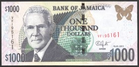 Jamaica 1000 Dollars 2011 
P# 86; № VF195161; UNC