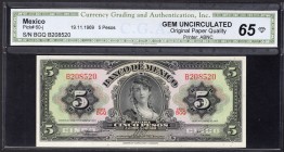 Mexico 5 Pesos 1969 CGA 65
P# 60j; № B 208520; UNC