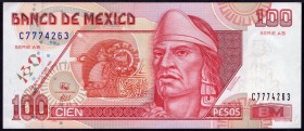Mexico 100 Pesos 1996 RARE!
P# 108; № C 7774263; Serie AB; UNC; "Nezahualcoyotl"; RARE!