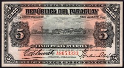 Paraguay 5 Pesos 1923 RARE!
P# 149; № A 8653333; RARE!
