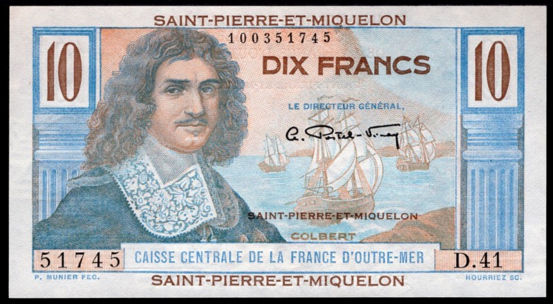 Saint Pierre and Miquelon 10 Francs 1950 -1960 RARE!
P# 23; № D.41 51745; UNC; ...