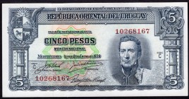 Uruguay 5 Pesos 1939 RARE!
P# 36; № 10268167; UNC; "Conquistador"; RARE!