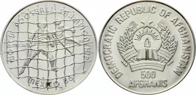 Afghanistan 500 Afghanis 1986 
KM# 1009; Silver; 1986 World Cup, Mexico; Mintage 5.000 Pcs; UNC